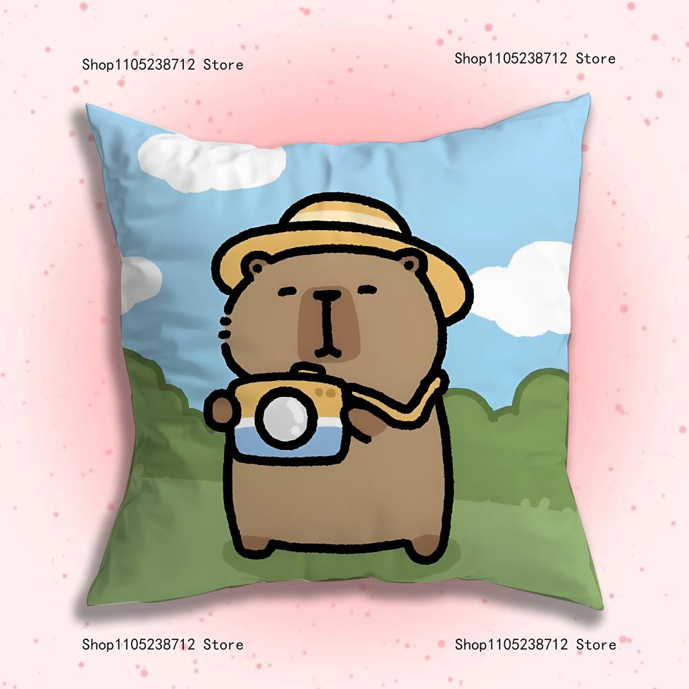 Cute Cartoon C-Capybara Pillow Covers Cartoon Sofa Decorative Home Double-sided Printing Short Plush Cute Cushion Cover