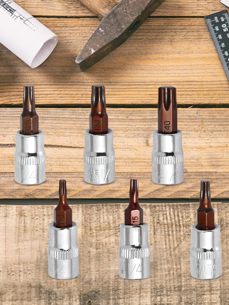 6 Pcs Torx Screwdriver Bit 1/4 Inch Drive Hex Bit Sockets Set Drive Socket Head Tool for Wrench Socket Modification