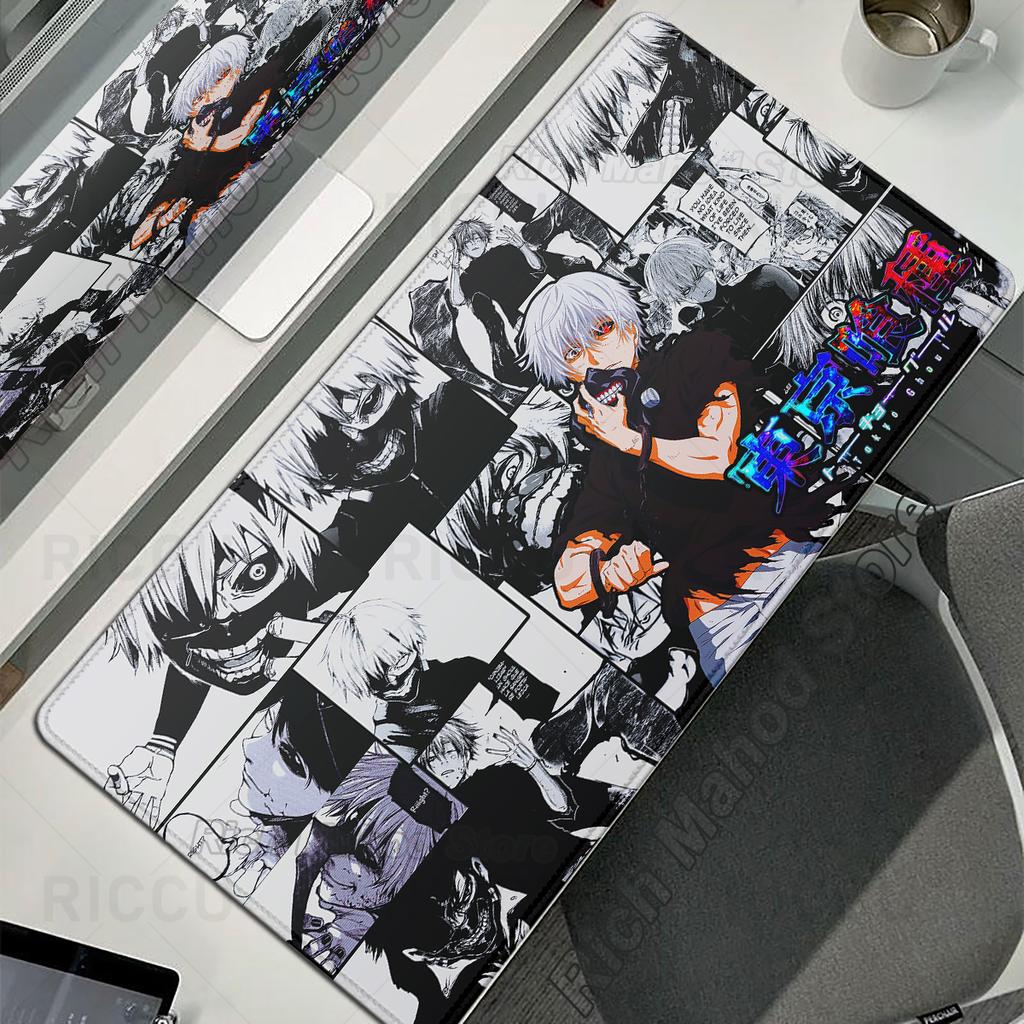 Black White Anime Desk Mat Tokyo Ghoul Mousepad Kaneki Ken Computer Gamer Non-slip Mouse Pad HD XXL PC Keyboard Desk Pad Playpad