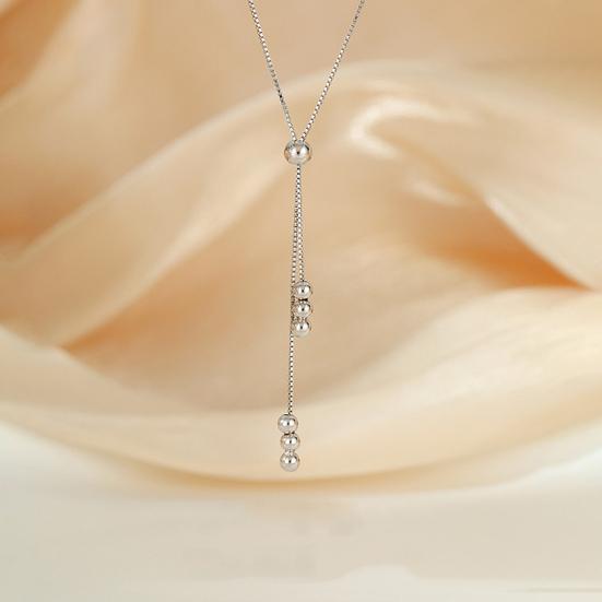 Bead Bolo Tie Pendant Necklace Silver Clavicle Chain Choker Simple Cool Necklace