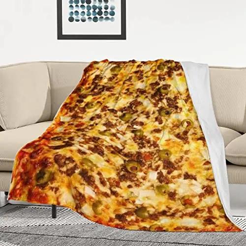 Pizza Blanket Throw Sausage Pizza Flannel Blanket for Kids Teen Boys Girls Fast Food Themed King Queen Full Size Super Soft Warm
