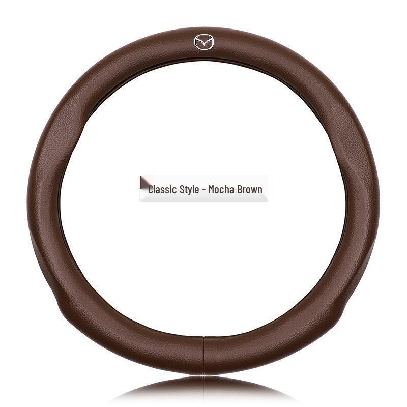 Mazda Steering Wheel Cover: Genuine Leather, Non-Slip, Sweat-Absorbent, Breathable, Universal for All Seasons, Ultra-Thin Design.