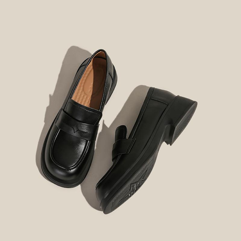 Thick heel style retro light mouth single shoes thick sole lazy woman small leather shoes woman