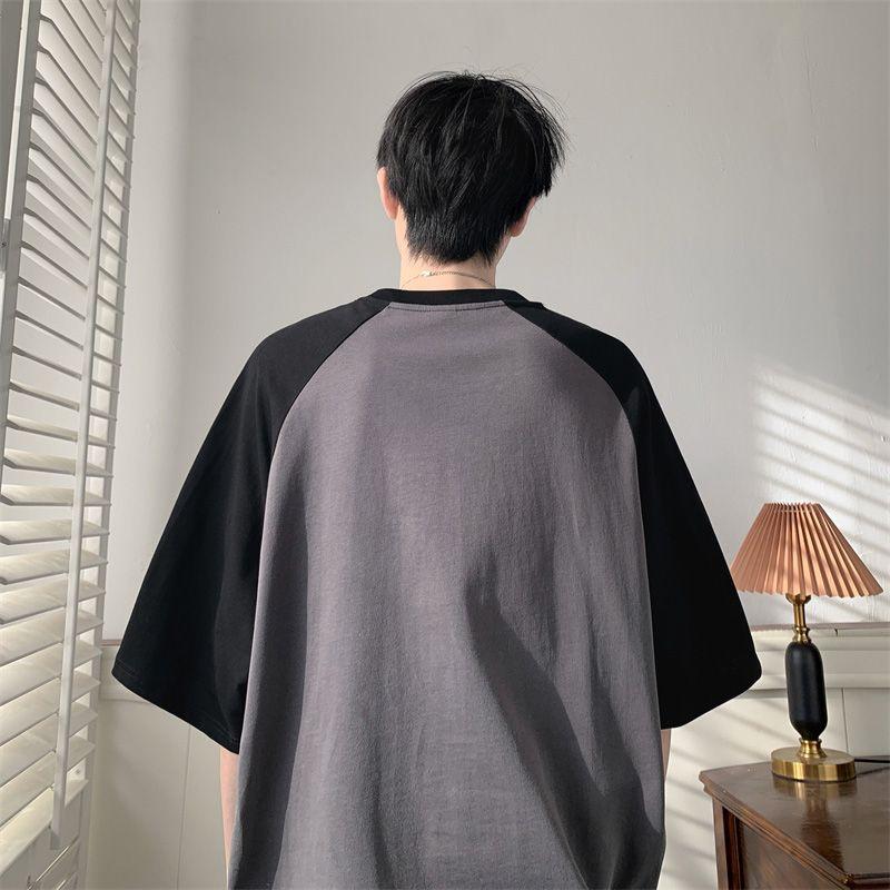 Summer Contrasting Colors T-shirts Casual Printed Letter Men's Clothing American Retro Fashion Patchwork All-match Pullovers New