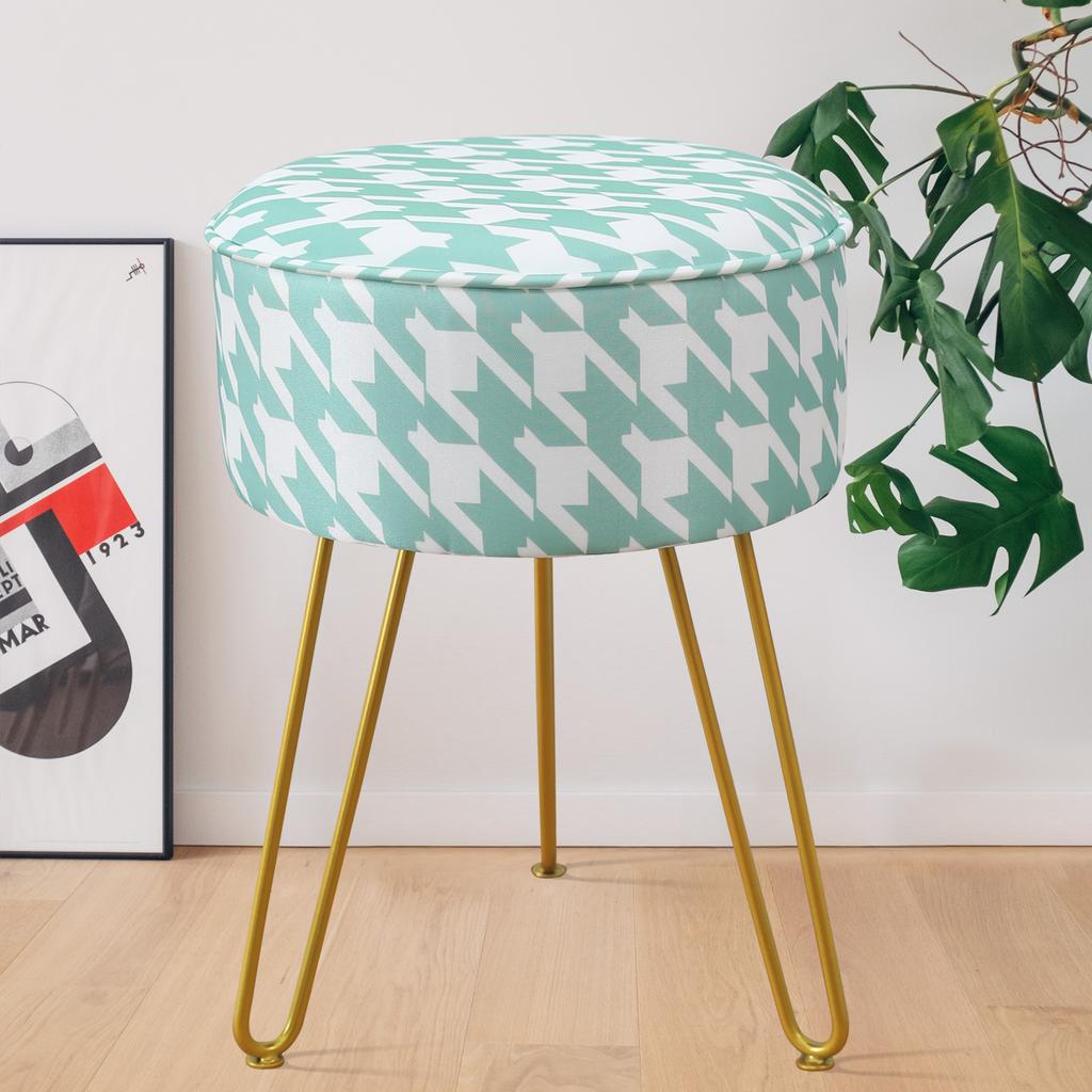 Taburete de tocador Silla Redonda de Tela de Seda de Hielo Otomana Reposapiés para Sala de Maquillaje Sala de Estar Dormitorio