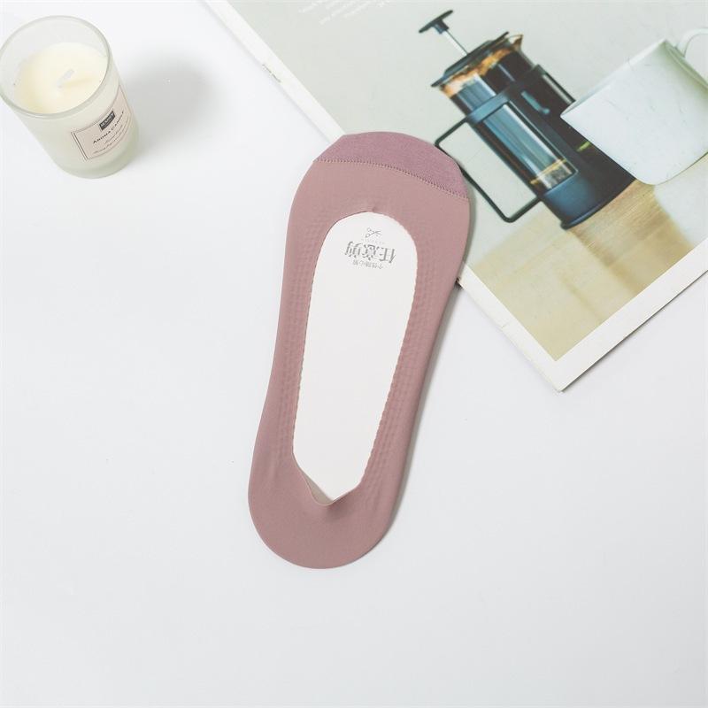 Ice Silk Women's Pure Cotton Seamless Anti-Slip Patchwork Invisible Stockings for Summer Thin Toe Cotton Socks