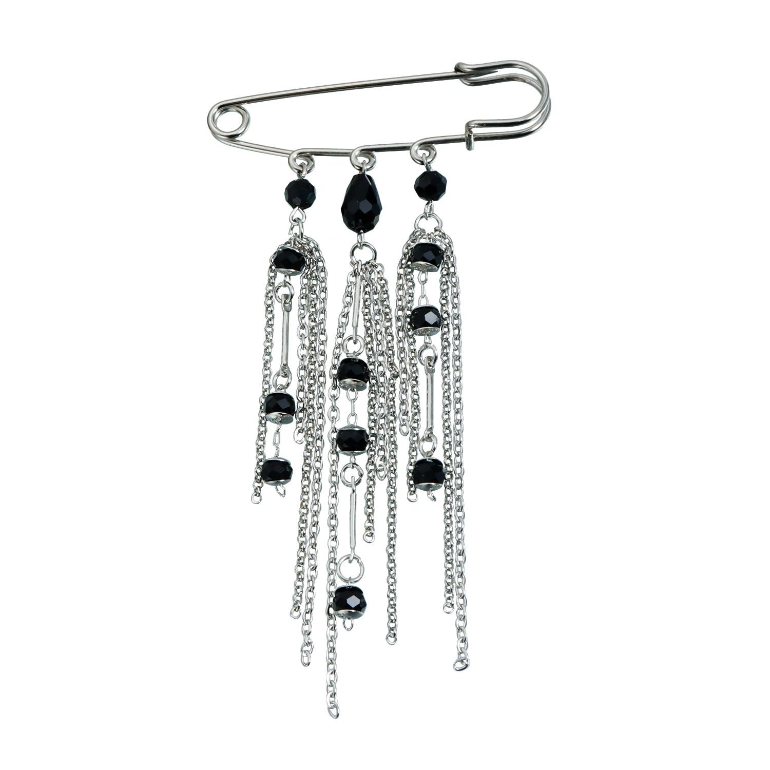 

Fashion Black Crystal Tassel Wheat Ear Pin Brooch for Women Waist-tightening Adjustable Pin Multi-functional Accessory Jewelry
