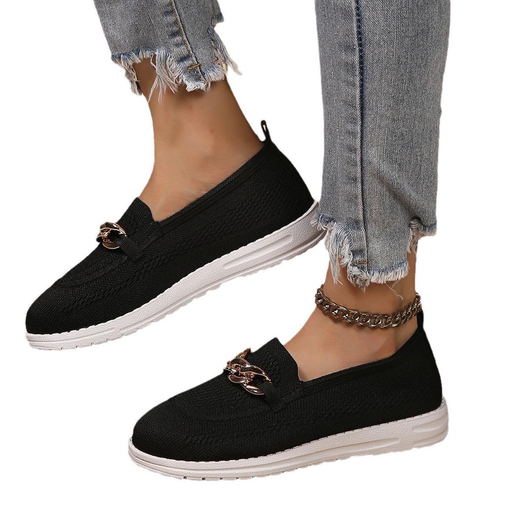 Europa und die Vereinigten Staaten Außenhandel dicksohliger Herbst Mesh-Oberfläche leichter Mund einfarbig runde Zehenkette ein Pedal Übergröße Sport und l