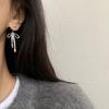Balletcore Simple Earrings Grey Pearl Piercing Ear Stud Elegant Ribbon Bow Dangle Earrings  Women