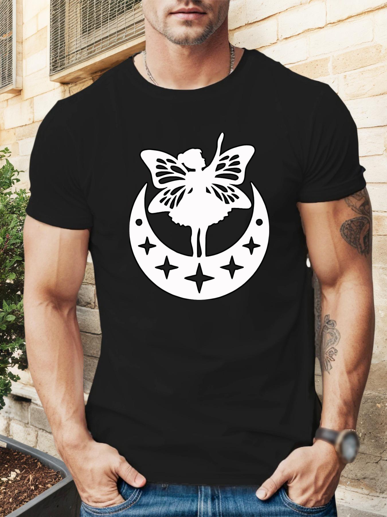 

Casual Crew Neck T-shirt with Moon and Fairy Graphic L