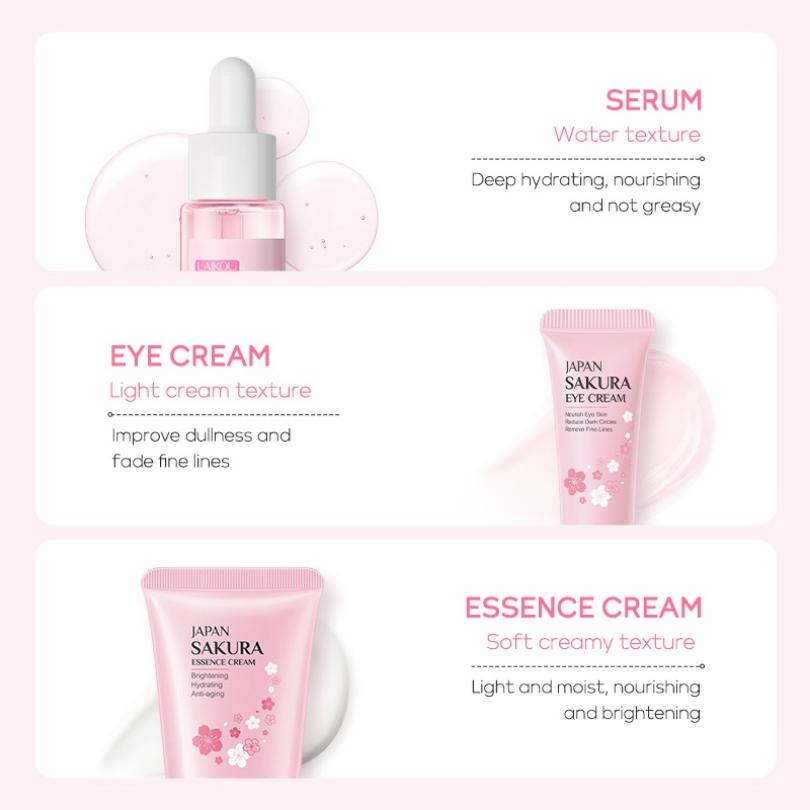 LAIKOU Sakura Skin Care 3 pièces/ensemble sérum éclaircissant pour le visage éclaircit les imperfections crème hydratante