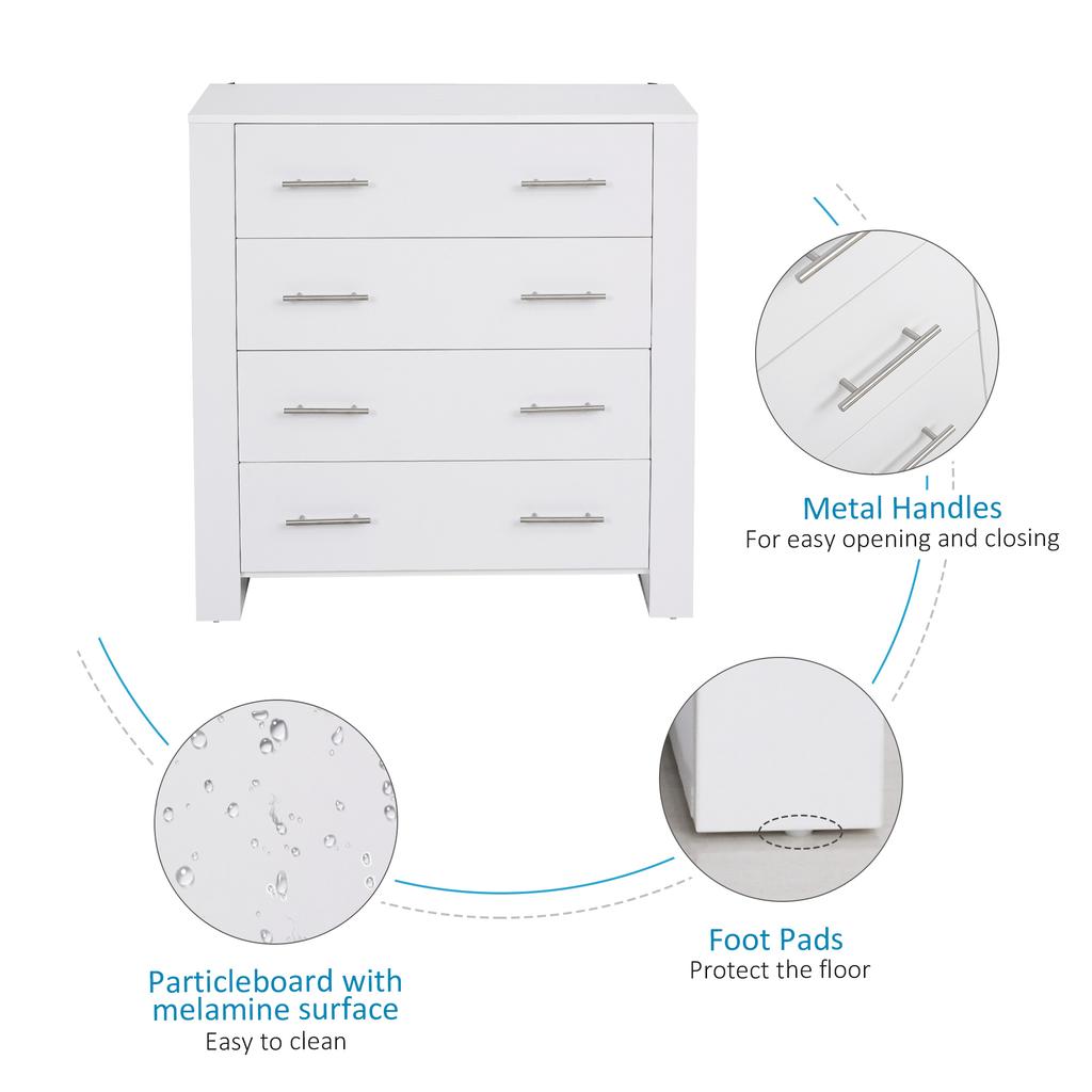 Chest Of 4 Drawers Storage Cabinet Bedroom Clothes w/Metal Handles Base Freestanding Unit Furnishing Living Room White