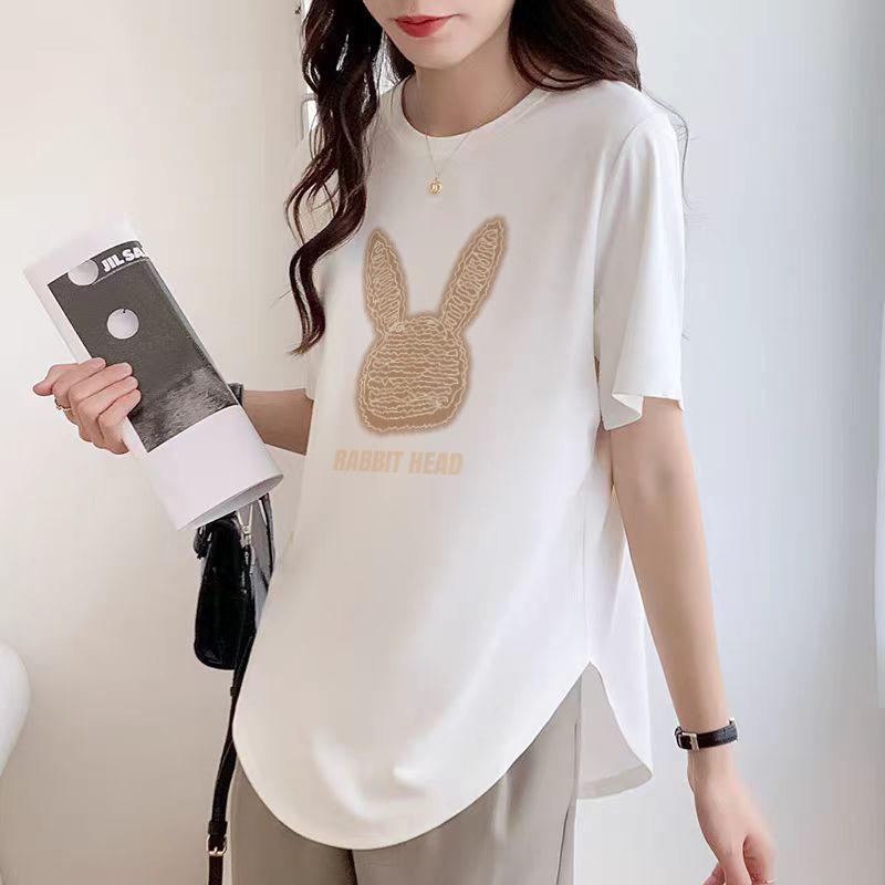 White Short-sleeved T-shirt for Women's Summer New Curved Hem Loose Solid Color Half-sleeved Stylish Unique Top