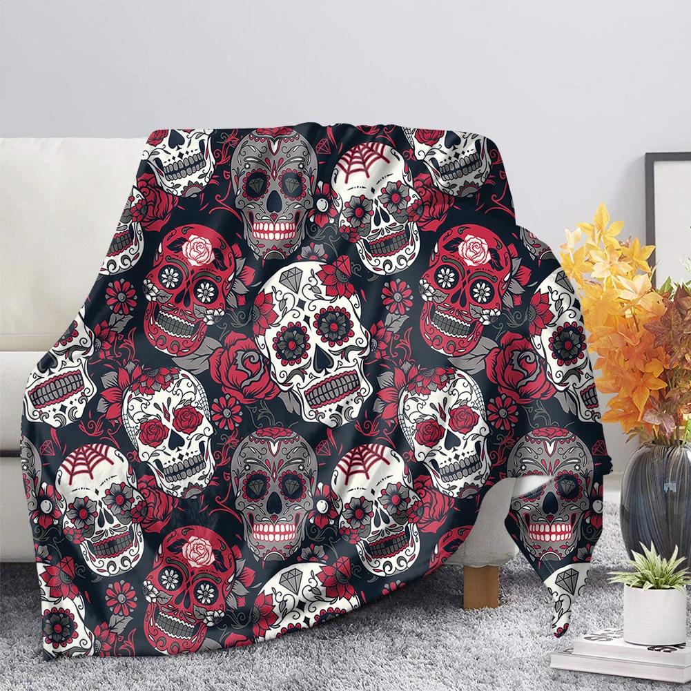 Skeleton Themed Gothic Blanket, Office Nap, Flannel Blanket, Men's Gift, Decorative Blanket