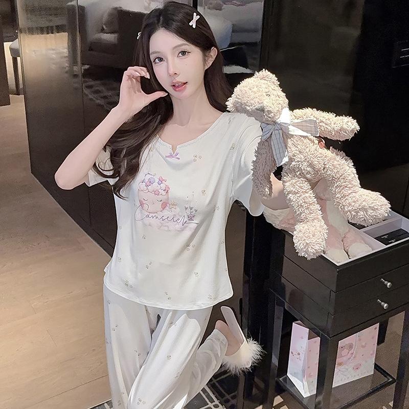 Oh Mi Da Premium Pajamas Women's Xia Modal Cotton Sweet Wind Star Printing Short Sleeve Outside Loungewear Set