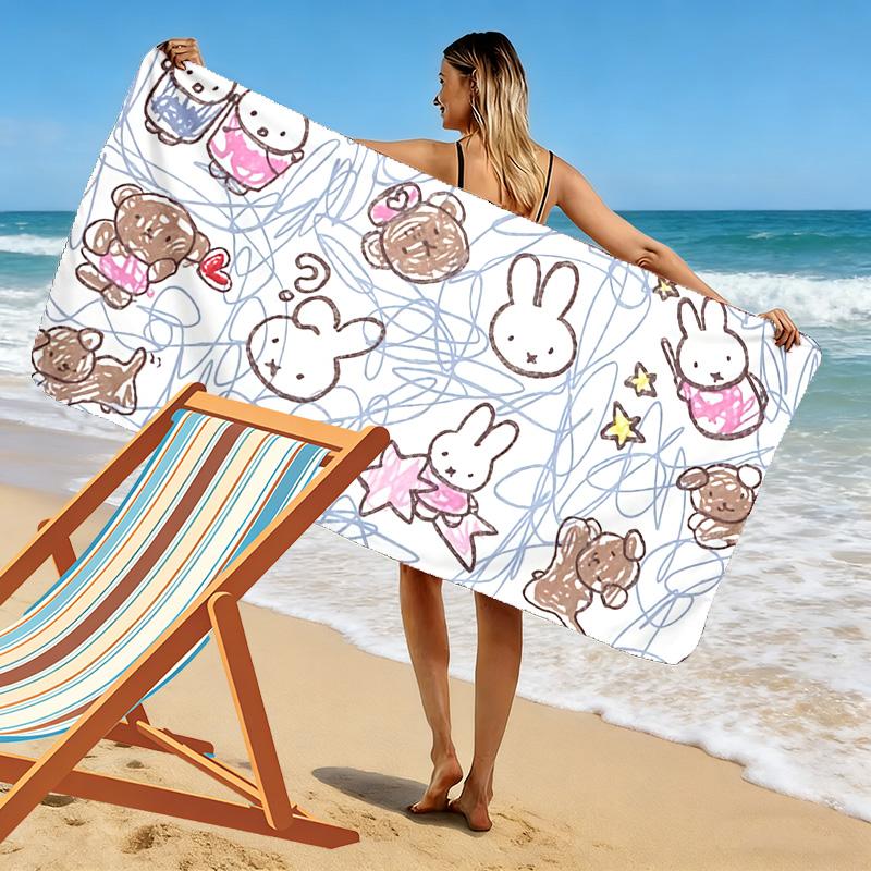 Miffy Print Beach Towel, Large Soft Quick Dry Towel for Beach Camping Swimming