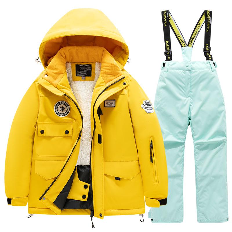 Children's Winter Ski Suit: Fleece-Lined, Waterproof, Windproof, One-Piece Ski Bib Pants for Boys and Girls