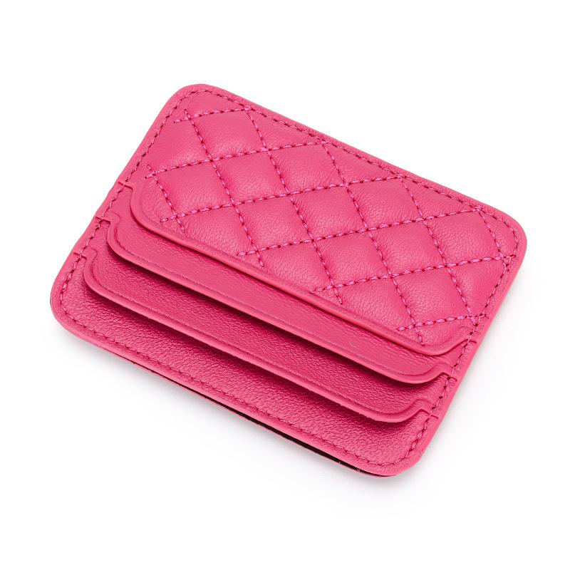 Small Card Bag Women's Sheepskin Embroidered Diamond-grid ID Candy Color Mini Multi-card Holder Genuine Leather Change Purse