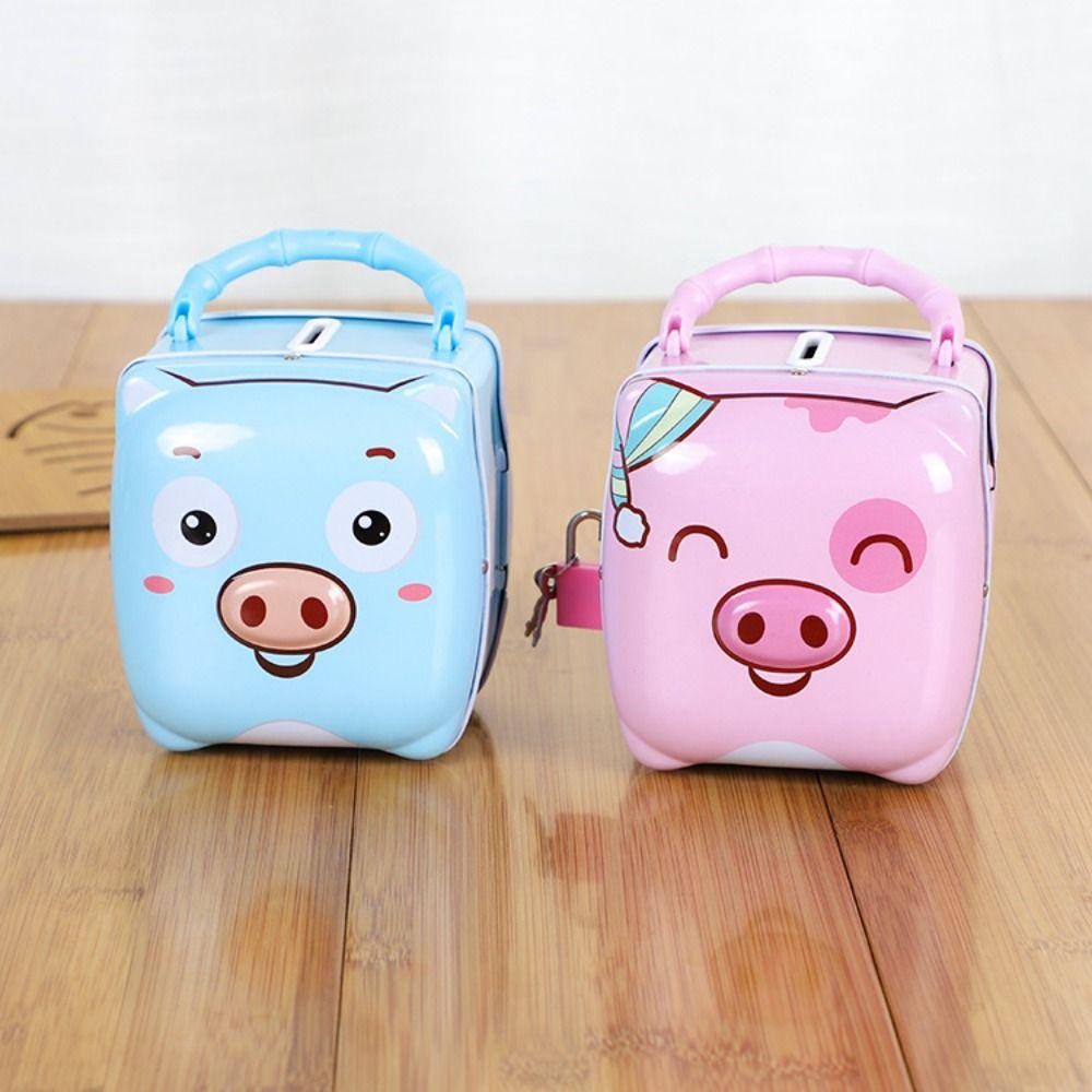 Tinplate Money Saving Box Cartoon Coins Storage Box Handheld Piggy Bank  for Student Award