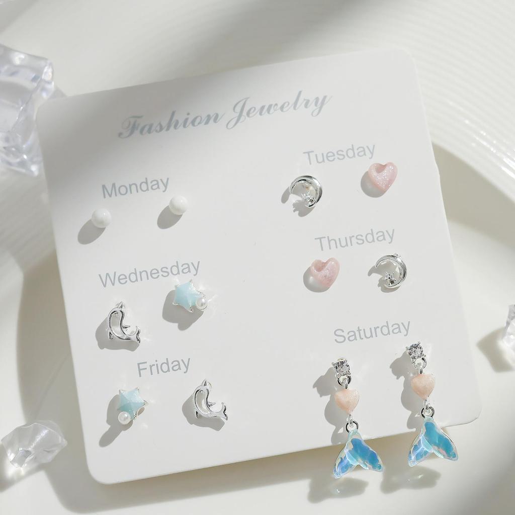 2024 New Blue Tone Silver Stud Earrings for Women