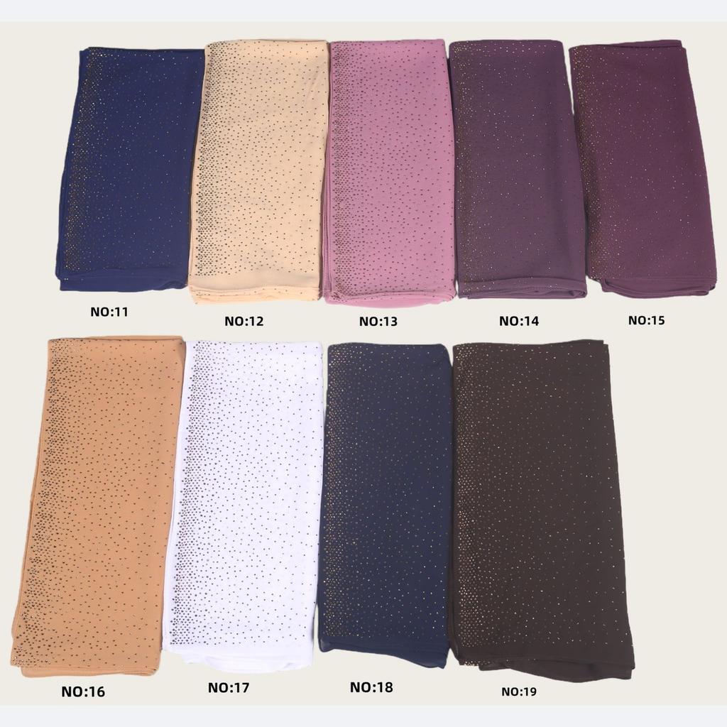Full Cover Rhinestone Chiffon Scarf Solid Color Breathable Prayer Hijab Crinkle Shawl