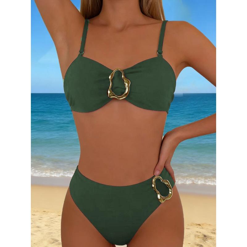 2026 Europäischer und Amerikanischer Neuer Geteilter Badeanzug Damen Sexy Einfarbiger Nacken Bikini Strand Bikini Badeanzug