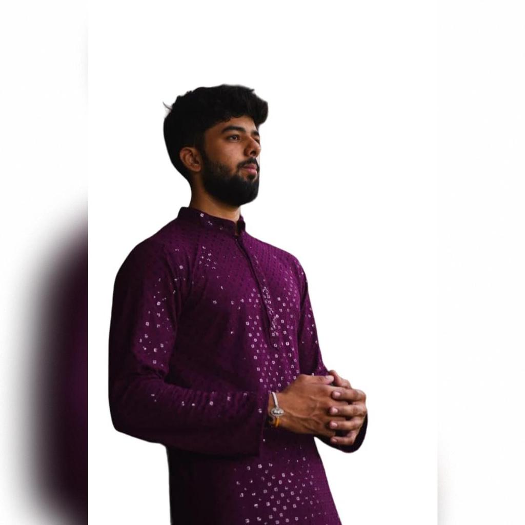 LookMark Present Men's Pure Rayon Chikankari Sequins Kurta||Men's Chikankari Yellow Coloured Kurta|| AZ-LM-OG-Kurta 11 Yellow-L