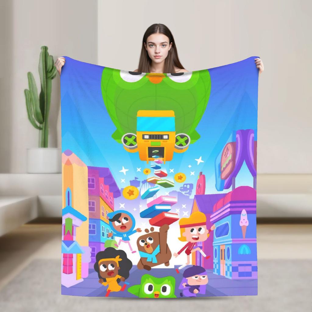 Duolingos Eule Duo Flanelldecken Weiche Überwurfdecke für Sofa Sessel Reise Büro Flauschige Tagesdecke Sofabettbezug