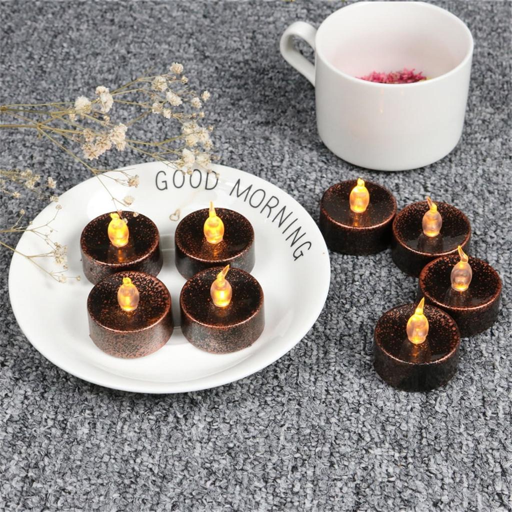 12pcs Tea Light Halloween Christmas Thanksgiving Flameless LED Candles 1.4 Inch Flickering Amber Festival Decor Battery Operated