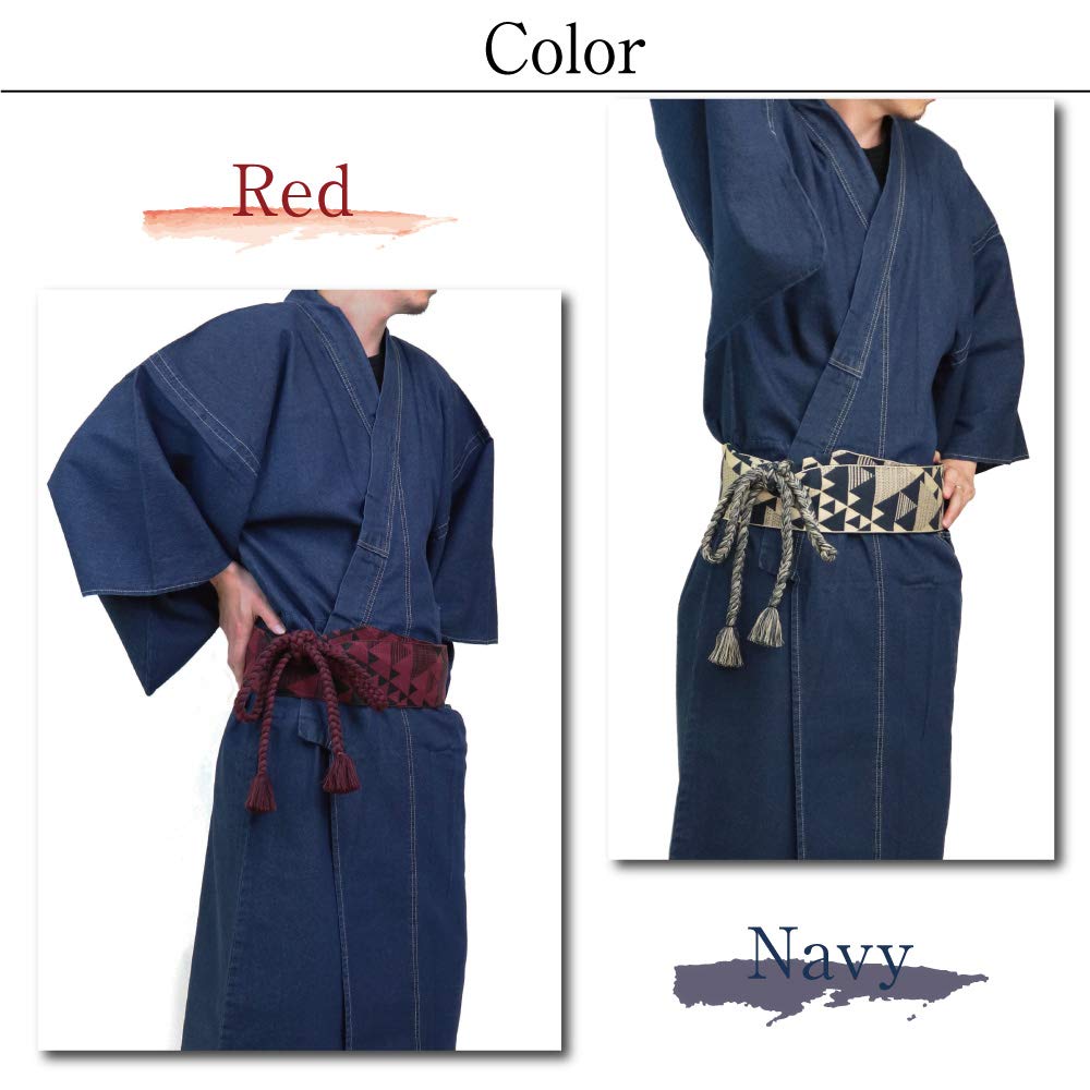 SWINGPLUS Knotted Square Japanese Scale Kimono Made in Japan Men's Obi, Obi, Style, Pattern, Obi, (M, Navy)