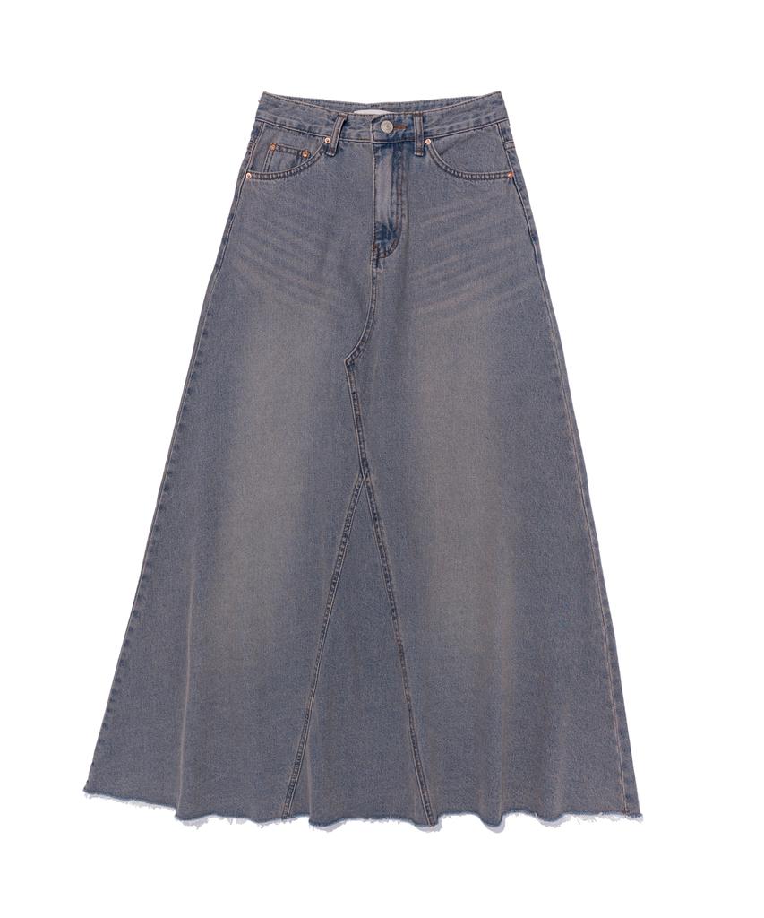 Road Road Maxi Denim Cutoff A-Line Long Skirt (Light Blue)