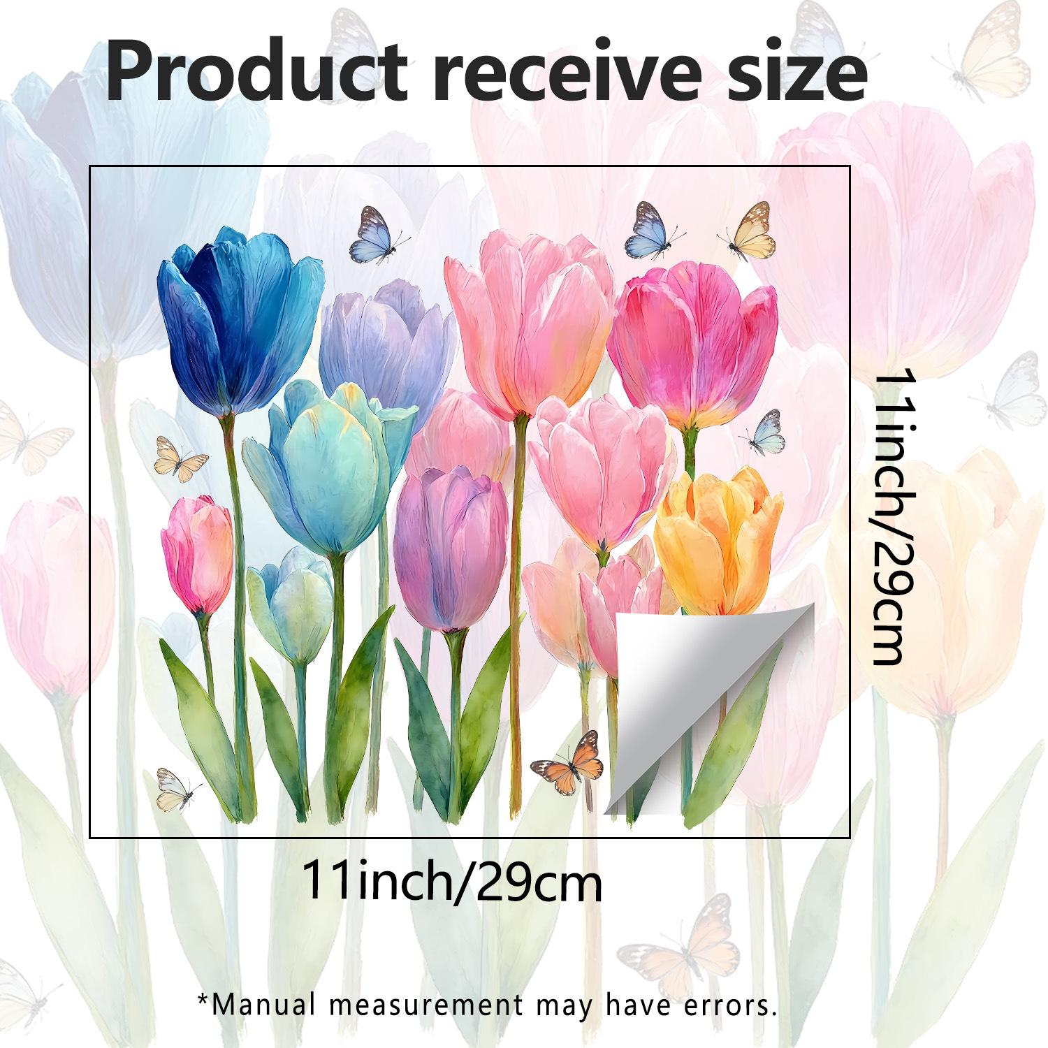 

Watercolor Tulip Butterfly Static Cling Glass Film Sticker for Living Room French Window Home Decor 29x29cm різнокольоровий