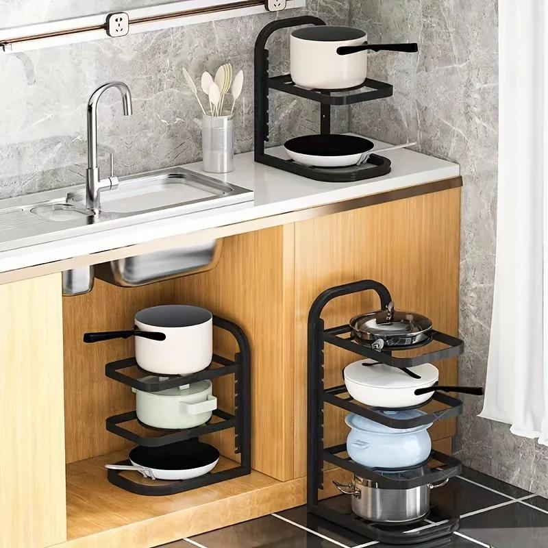 Adjustable Multi-Layer Kitchen Storage Shelves Pot Racks Sink Organizers Cabinet for Efficient Space Saving
