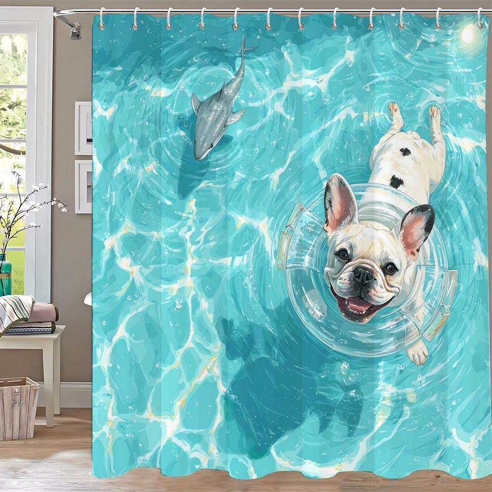 1pc Cute Cat Shower Curtain,Modern Printed Cartoon Animal Dog Bathroom Curtain,Home Polyester Decoration Curtain With Hooks