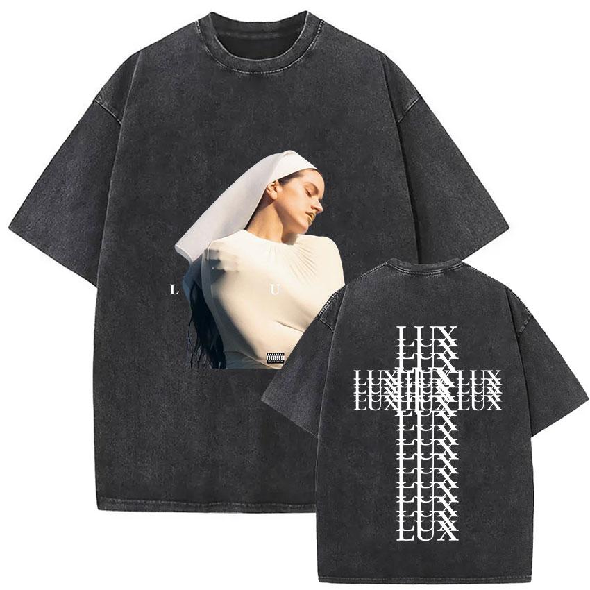

Vintage Washed Rosalia Lux Tour Print T Shirts Unisex Women Summer High Quality Aesthetic Oversized Cotton Tshirt Streetwear S