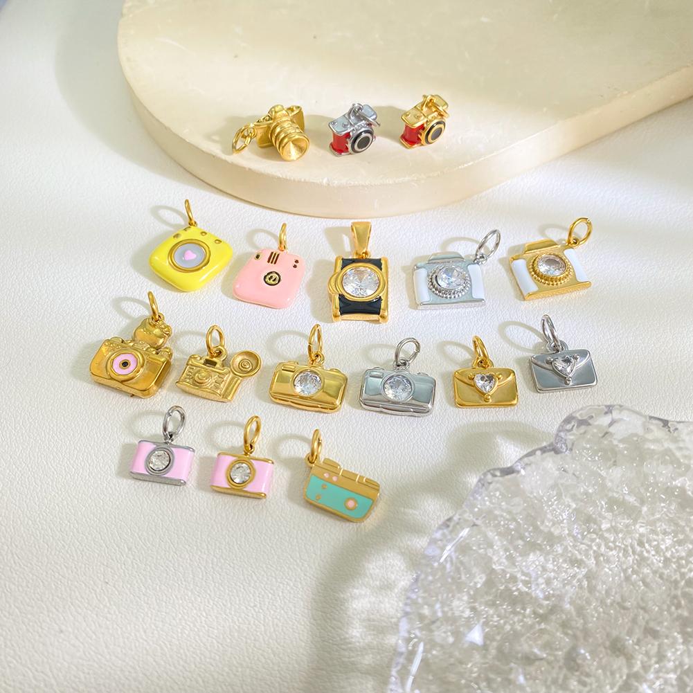 Retro 3D Camera Series Pendant 18K Plated Stainless Steel Charms DIY Handmade Gifts for Photographers & Travel Lovers