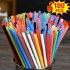 100Pcs Colorful Disposable Plastic Straws Milk Tea Cocktail Juice Drink Straws Party Birthday Supplies Bar Kitchen Accessories