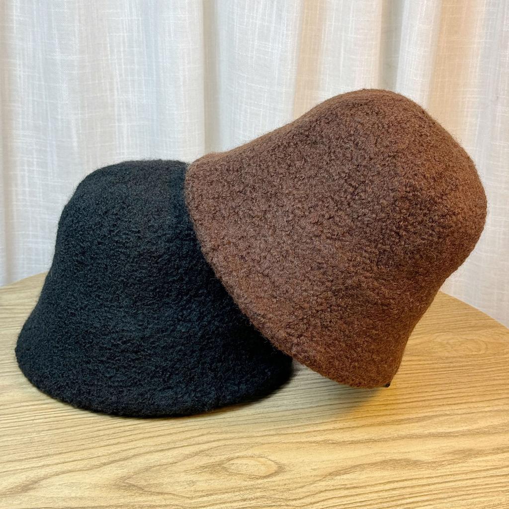Lamb Wool Bucket Hat Women's Autumn and Winter Thickened Warm Basin Hat Solid Color Wool Bucket Hat
