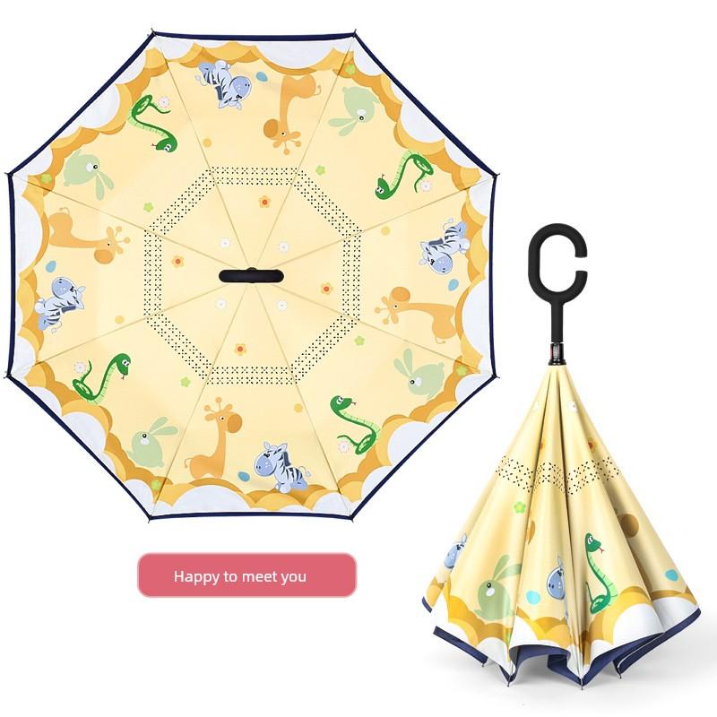 Umbrella, Reverse Umbrella, Double-Layer Hands-Free Long-Handled Children's Umbrella, Cute Cartoon Umbrella for Primary School Students, Rain or