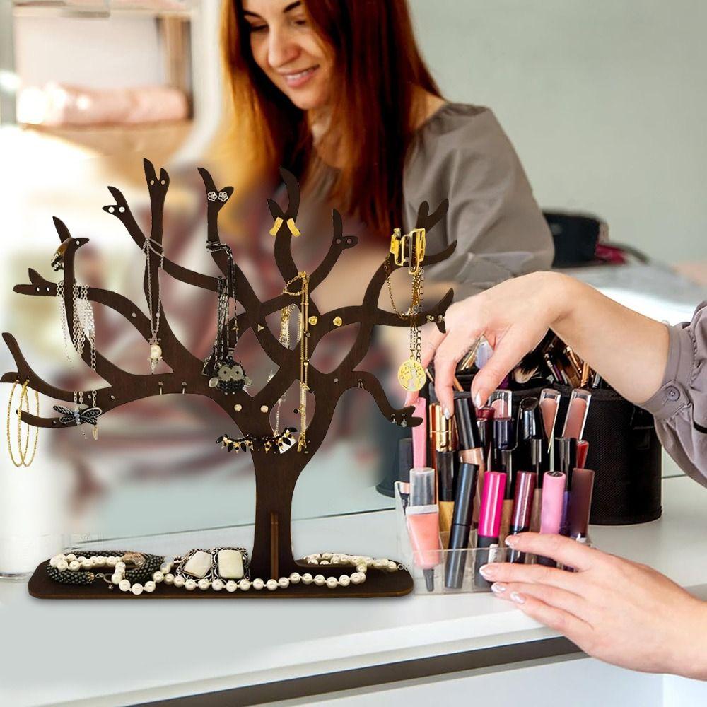 Wood Jewelery Tree Organizer Personalised Earring Display Bracelets Dangle Stud Earring Holder