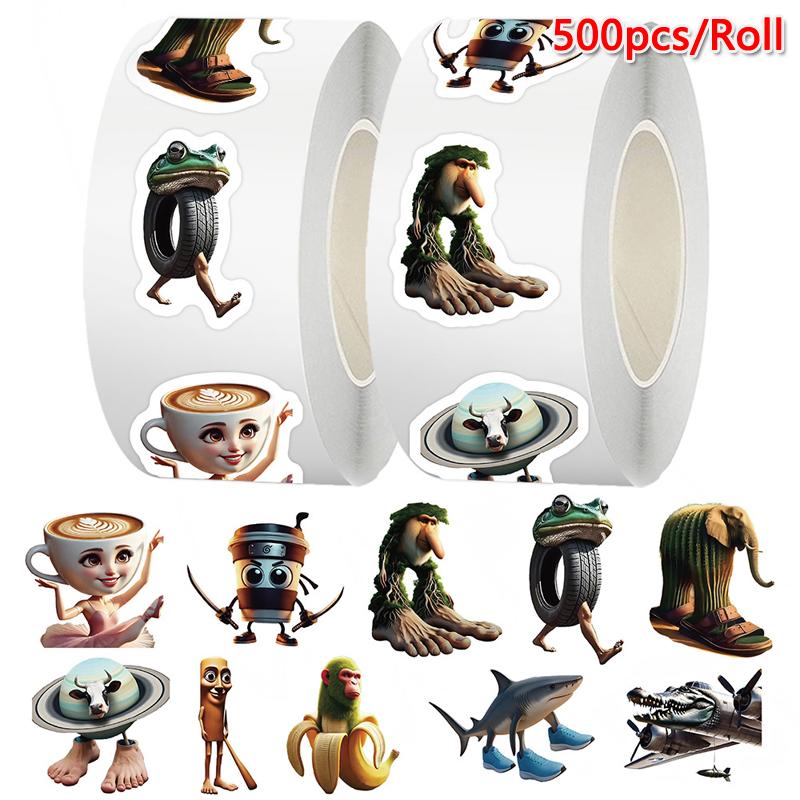 500 ks/Role Italské Brainrot Samolepky Vtipné AI Abstraktní TungTungSahur Tralalero Tralala Balení Těsnění DIY PVC Samolepky na Notebook