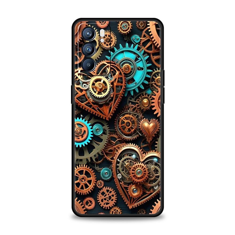 Mechanical Gear Pattern Phone Case For Oppo A17 A31 A54 A57 A78 A79 A98 Find X5 X6 Reno 6 7 8 10 11 12 13 F Pro Soft TPU Cover