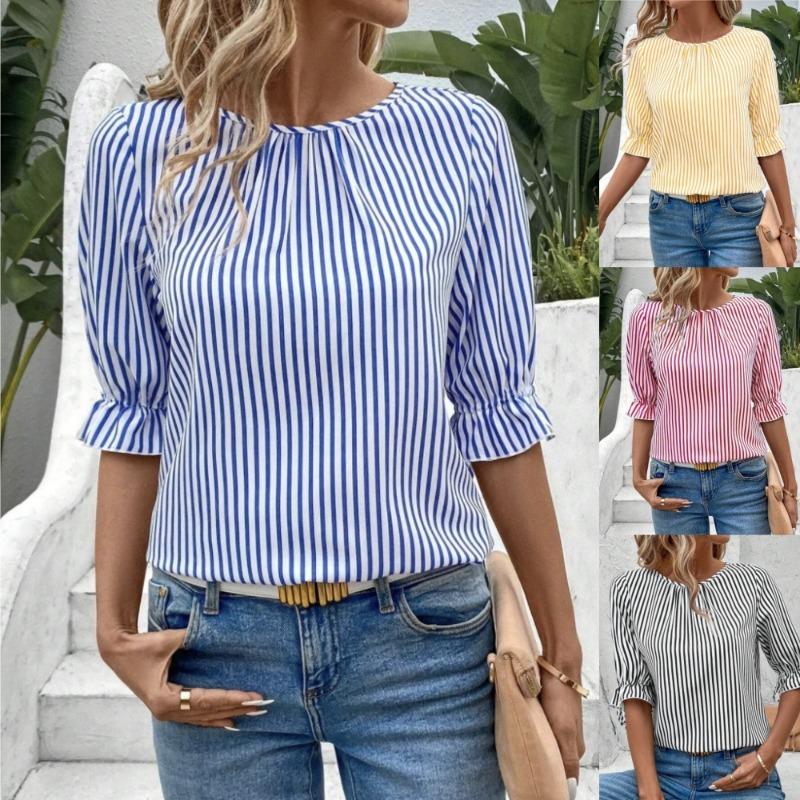 GMXIA Women's Fashion 1/2 Sleeves O-Neck Casual Blouses & Shirts