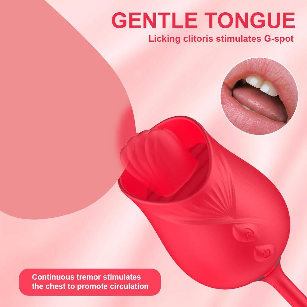 3-in-1 female masturbation rose sex toy Clit Clintoris G-point thrust Dildo oral sex Vibrator G-point stimulation licking erotic
