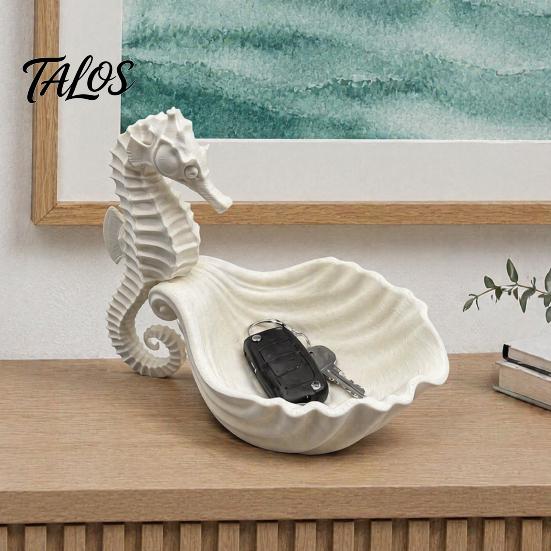 Necklace Bracelet Holder 3D Printed Seahorse Shell Jewelry Tray for Rings Necklaces Bracelets, Ocean Creative Gifts Lovers Style Desktop Organizer,