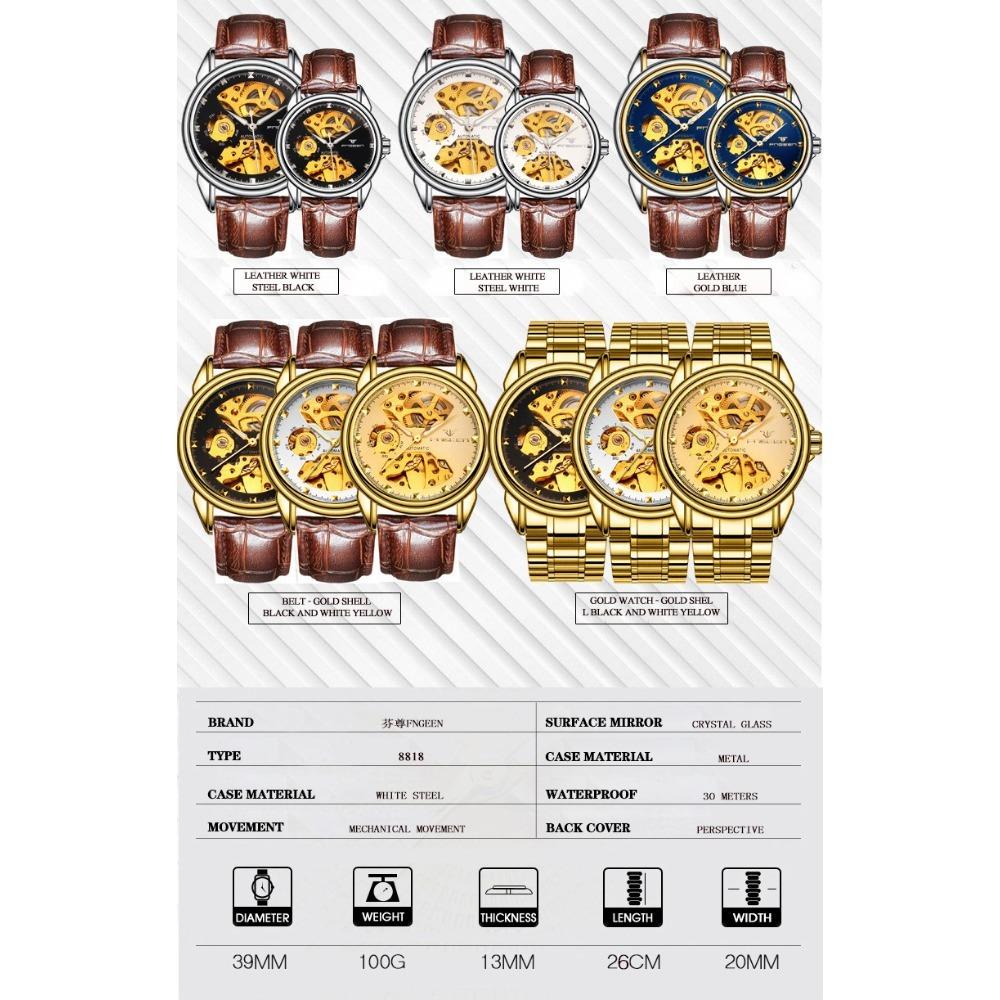 Top Luxury Golden Full Stainless Steel Men Aautomatic Mechanical Watch Business Hollow Men's Watches Waterproof Mechanical Gifts