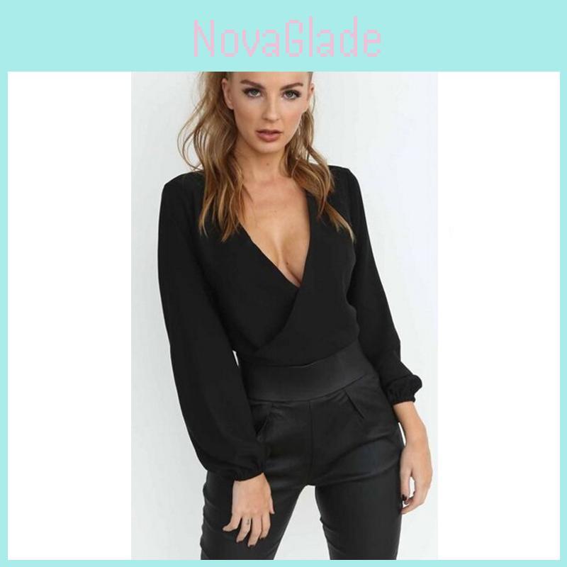 Color Women Solid Long Sleeves Backless Bandage Blouse Cross Loose Tops Bow