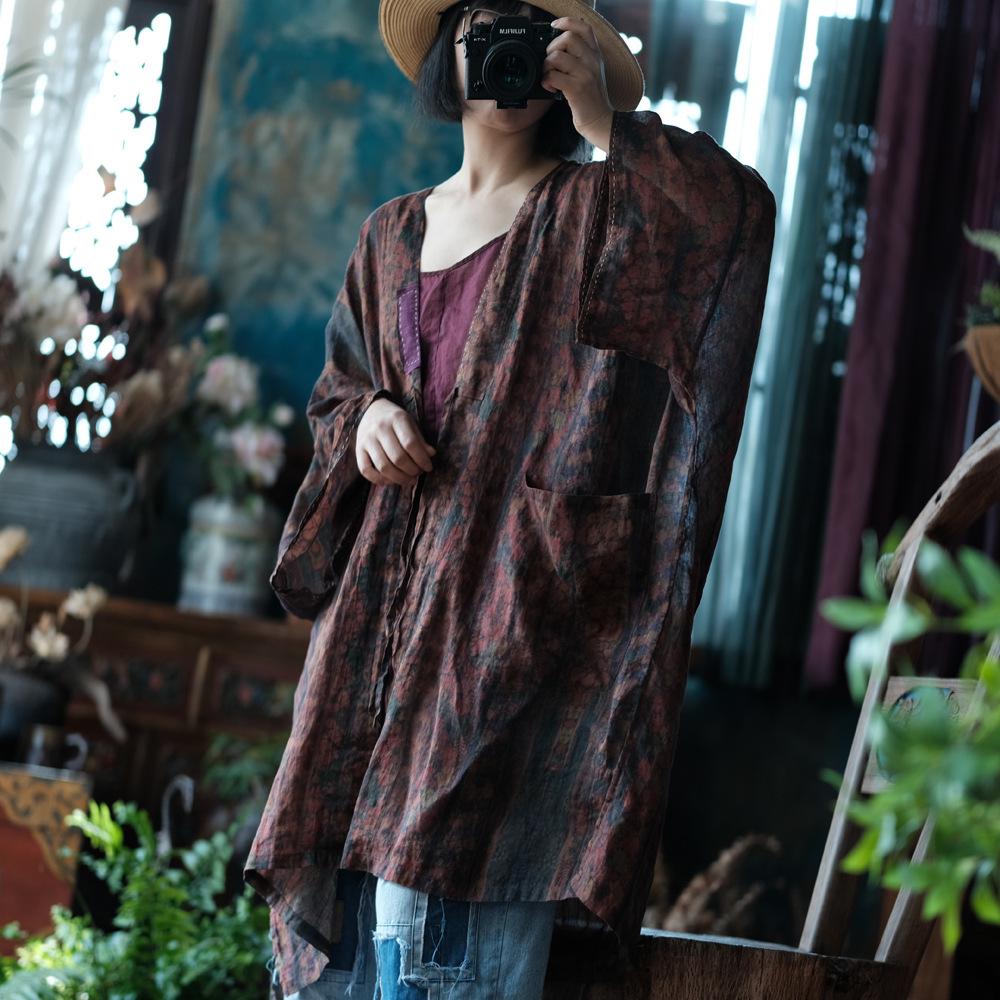 Dream Jiangnan Ethnic Style Loose Fit Ramie Sun Protection Shirt Robe