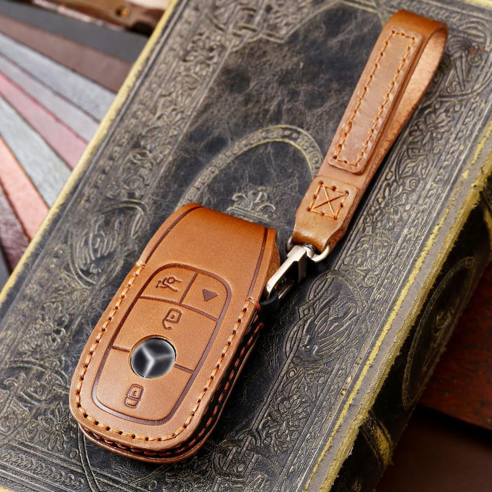 

Leather Car Key Fob Case Cover Shell for Mercedes Benz A C S E GLA GLC CLS Class W205 W213 W177 W222 Remote Holder Bag Keychain