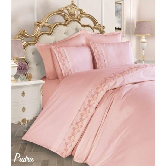 

Комплект постельного белья Özdilek гипюр ранфорс невра пудра двуспальная кровать